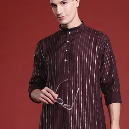 MANQ Men Striped Pure Cotton Kurta with Pyjamas-image-21