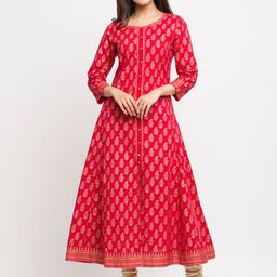 YASH GALLERY Women Red & Gold-Toned Printed A-Line Kurta-picture-16
