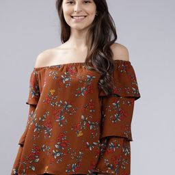 Tokyo Talkies Women Brown & Red Floral Printed Bardot Top-picture-27