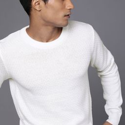 WROGN Men White Ribbed Round Neck Pullover Sweater-picture-24