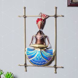 Golden Peacock Gold-Toned & Blue Handcrafted Musician Frame Wall Decor-51
