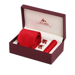 Alvaro Castagnino Men Red & Silver-Toned Woven-Design Accessory Gift Set-image-44