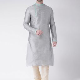 DEYANN Men Silver-Toned Yoke Design Straight Kurta-image-76