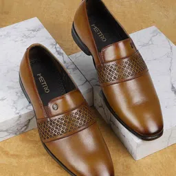Metro Men Textured Leather Formal Slip-Ons-image-48