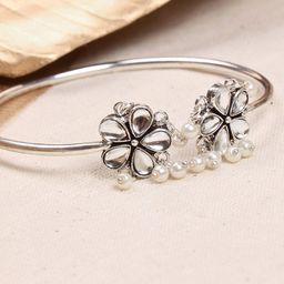 TEEJH Women Silver & White Brass Oxidised Brass-Plated Cuff Bracelet-image-36