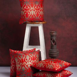 Alina decor Red & Black Set of 5 Self Design Square Cushion Covers-picture-42
