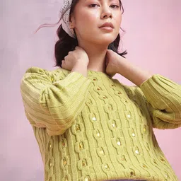 DressBerry Acrylic Cable Knit Pullover with Embellished Detail-image-43