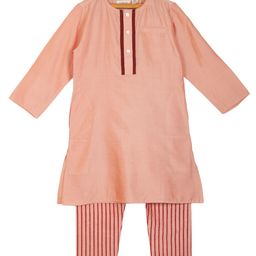 KISAH Boys Peach-Coloured Solid Kurta with Pyjamas-10