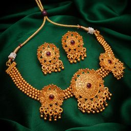 aadita Gold-Toned & Pink Ruby-Studded & Ghungroo Beaded Temple Jewellery Set-image-6