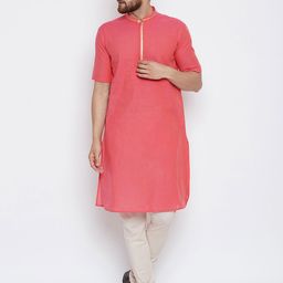 even Men Pink & Cream-Coloured Solid Kurta with Churidar-15