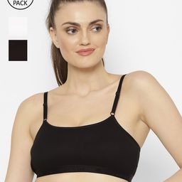 Floret Black & White Solid Set of 3 Workout Bra 1492_Black-White-Black-Black-White-Black-99