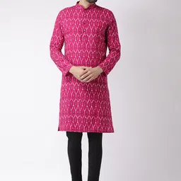 KISAH Men Pink & White Printed Kurta with Churidar-image-38