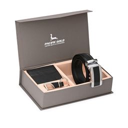 Pacific Gold Men Black & Silver-Toned Genuine Leather Accessory Gift Set-image-78