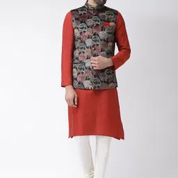 KISAH Men Red Solid Kurta with Churidar-13
