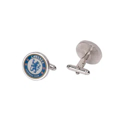 The Tie Hub Silver-Toned & Blue Round Cufflinks-image-22