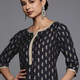 Libas Women Navy Blue & Beige Ethnic Motifs Printed Kurta-image-56