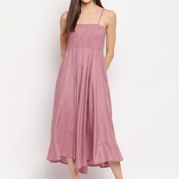 Aawari Purple Shoulder Straps Smocked Midi Dress-image-14