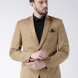 Hangup Men Khaki Solid Single-Breasted Formal Blazer-image-86
