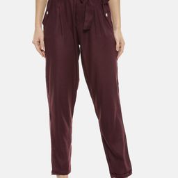Campus Sutra Women Burgundy Flared Solid Peg Trousers-image-57