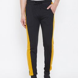 CHROME & CORAL Men Black & Yellow Colourblocked Straight-Fit Track Pants-image-69