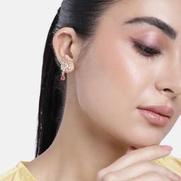 Estele Gold-Plated CZ Floral Drop Earrings-image-11