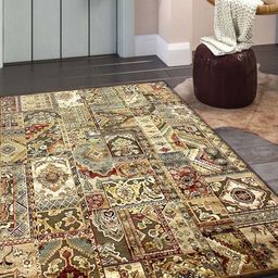 OBSESSIONS Beige & Brown Printed Genova Anti-Skid Traditional Carpet-25