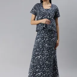 Nejo Printed Cotton Maternity Maxi Nightdress-image-35