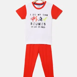 mackly Boys White & Red Printed Night Suit-picture-0