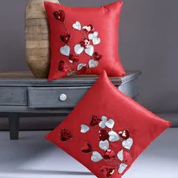 Alina decor Red Set of 2 Embellished Square Cushion Covers-46