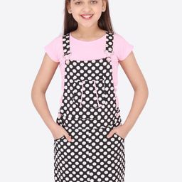 CUTECUMBER Girls Pink & Black Polka Dot Printed Pinafore Dress-picture-17
