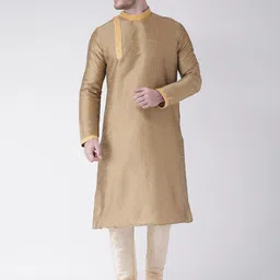 DEYANN Men Beige Solid Straight Kurta-image-1