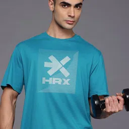 HRX by Hrithik Roshan Brand Logo Printed Drop-Shoulder Sleeves Training T-shirt-picture-3