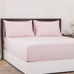 MASPAR Pink Solid 200 TC Cotton 1 King Bedsheet with 2 Pillow Covers-1