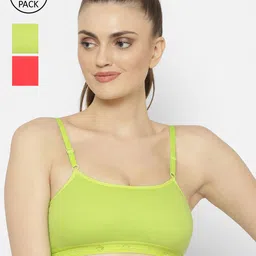 Floret Lime Green & Coral Solid Set of 3 Workout Bra 1492_Lime Green-Tomato-Lime Green-94