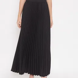 U&F Black Pleated Maxi Flared Skirt-image-53