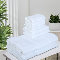 BIANCA Set Of 8 White Solid 500 GSM Pure Cotton Towel Set-image-57