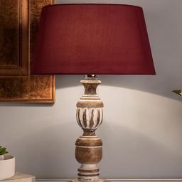 Homesake Brown & Red Solid Antique French Trophy Handcrafted Table Lamp with Shade-35