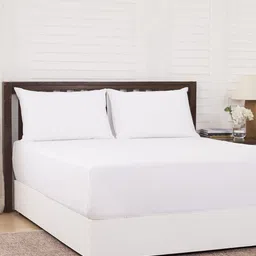 MASPAR White Solid 200 TC Cotton 1 Queen Bedsheet with 2 Pillow Covers-17