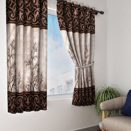 Home Sizzler Brown Set of 2 Floral Window Curtain-image-16