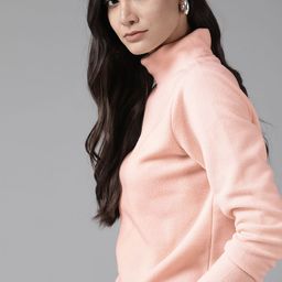 Roadster Women Peach-Coloured Solid Fleece Sweatshirt-picture-13
