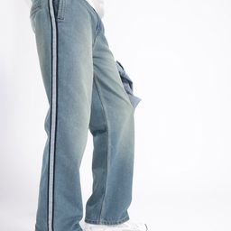 glitchez Men Wide Leg Light Fade With Side Stripe Jeans-image-43