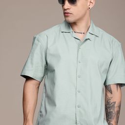 The Roadster Life Co. Self Striped Cuban Collar Drop-Shoulder Sleeves Casual Shirt-image-44
