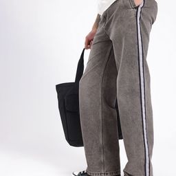 glitchez Men Wide Leg Light Fade With Side Stripe Jeans-image-56