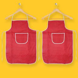 Kuber Industries Unisex Pack Of 2 Red & White Polka Print Cotton Waterproof Kitchen Aprons-19