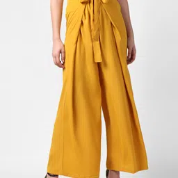 StyleStone Women Mustard Yellow Regular Fit Solid Parallel Trousers-image-90