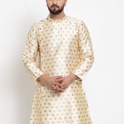 KLOTTHE Men Beige & Mustard Brown Printed Kurta with Churidar-image-27