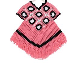 CHUTPUT Unisex Kids Pink Self Design Hand knitted Poncho Sweater-23