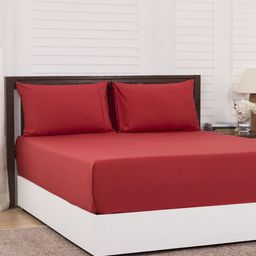 MASPAR Red Solid 200 TC Cotton 1 Queen Bedsheet with 2 Pillow Covers-picture-24