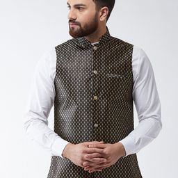 SOJANYA Men Black & Gold-Coloured Woven Design Nehru Jacket-45