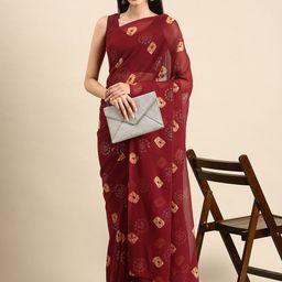 HERE&NOW Bandhani Printed Zari Pure Georgette Saree-image-71